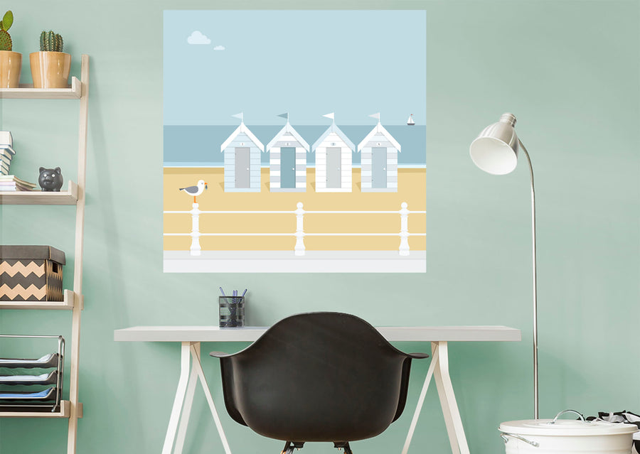 Seasons Decor:  Summer Blue Houses Mural        -   Removable Wall   Adhesive Decal