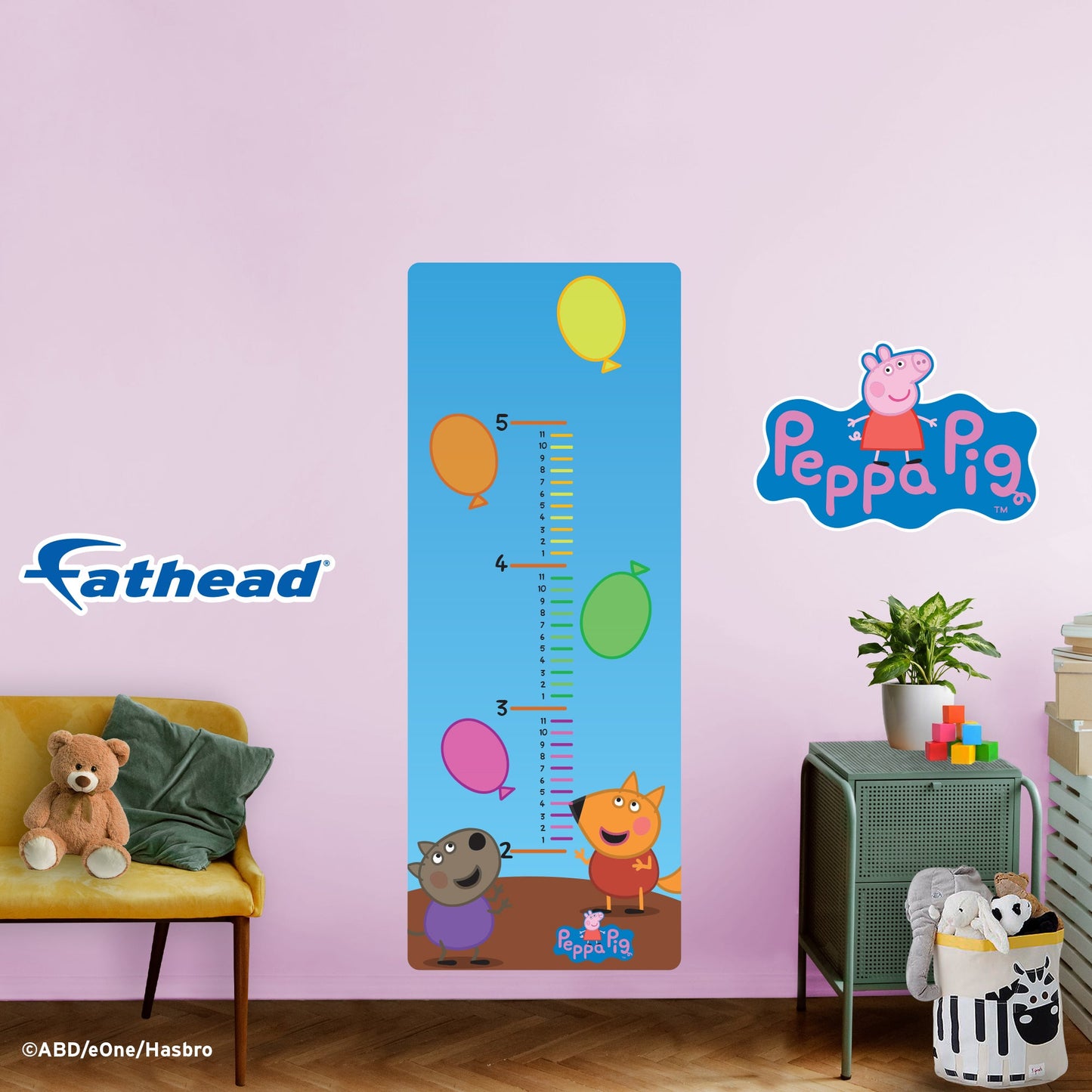 Peppa Pig: Balloons Growth Chart - Officially Licensed Hasbro Removable Adhesive Decal