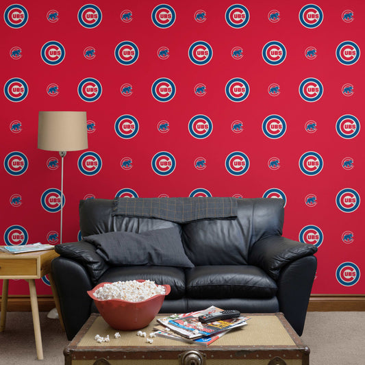 Chicago Cubs (Red): Logo Pattern - Officially Licensed MLB Peel & Stick Wallpaper