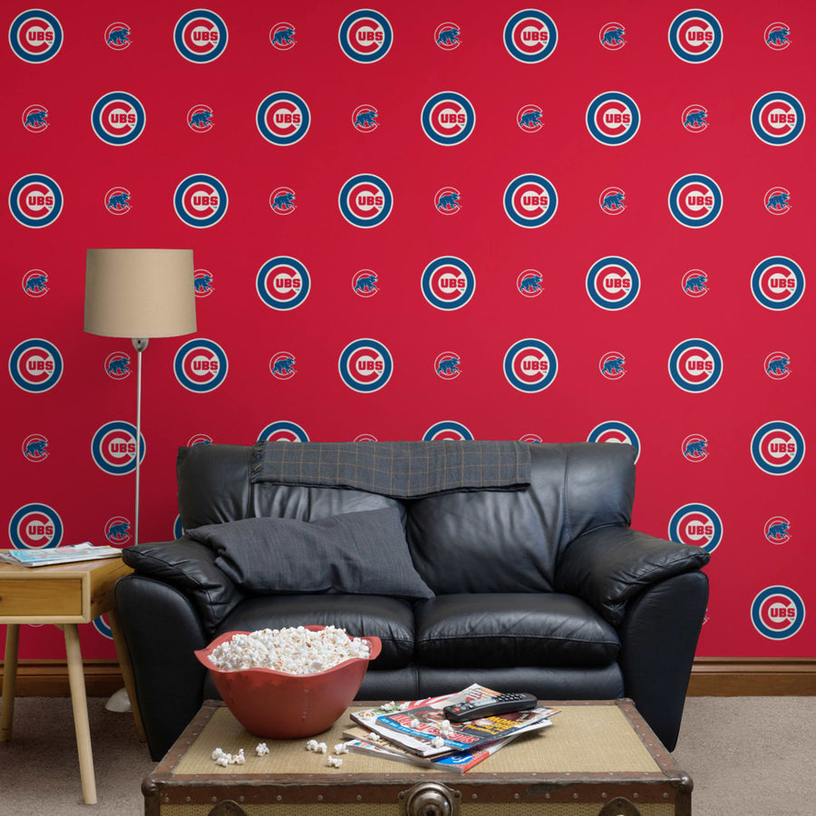 Chicago Cubs (Red) - Logo Pattern - Peel & Stick Wallpaper - Official MLB - Reusable Vinyl Wall Decals