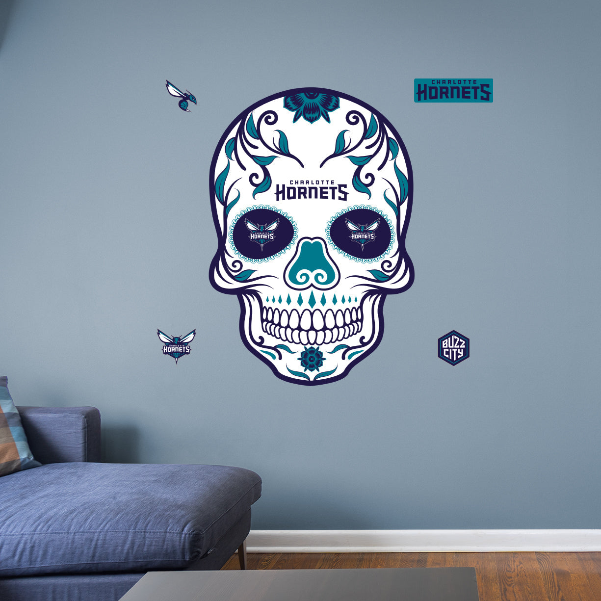 Charlotte Hornets: Skull - Officially Licensed NBA Removable Adhesive Decal