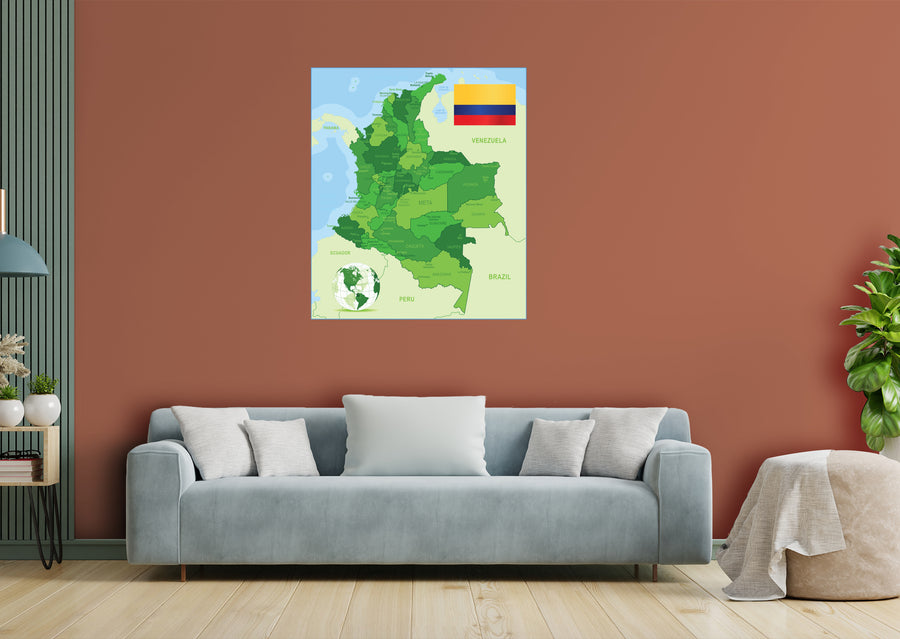 Maps of South America: Colombia Mural        -   Removable     Adhesive Decal