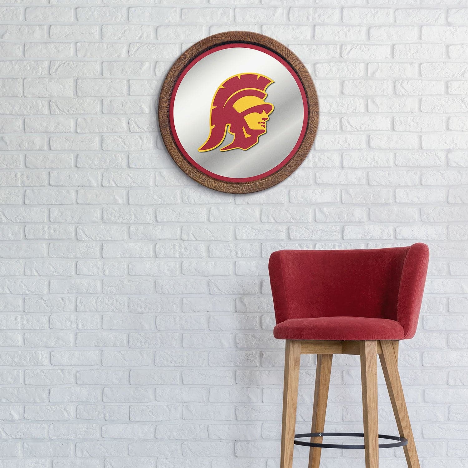 USC Trojans: Mascot - "Faux" Barrel Top Mirrored Wall Sign - The Fan-Brand