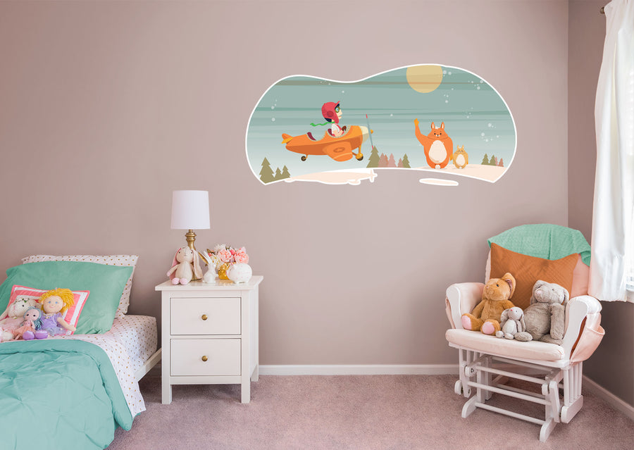 Nursery: Planes Orange Plane Mural        -   Removable Wall   Adhesive Decal