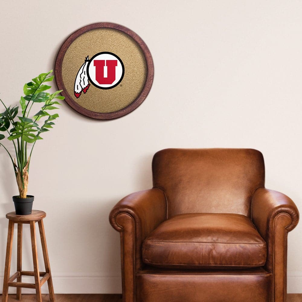 Utah Utes: "Faux" Barrel Framed Cork Board - The Fan-Brand