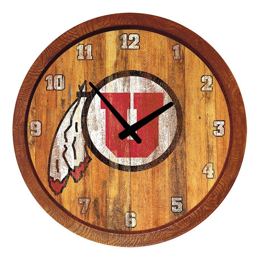 Utah Utes: Weathered "Faux" Barrel Top Wall Clock - The Fan-Brand