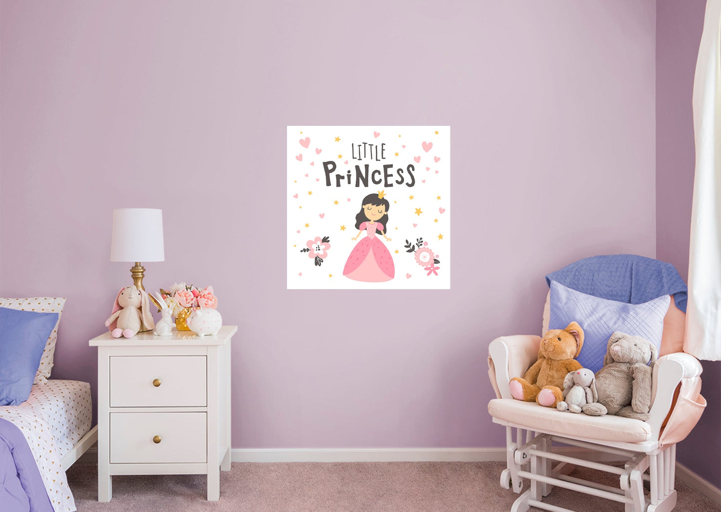 Nursery Princess:  Pink Hearts Mural        -   Removable Wall   Adhesive Decal
