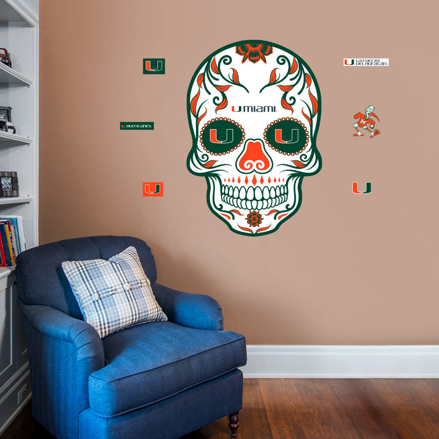 Miami Hurricanes - RealBig Sugar Skull Collection - Official NCAA - Reusable Vinyl Wall Decals