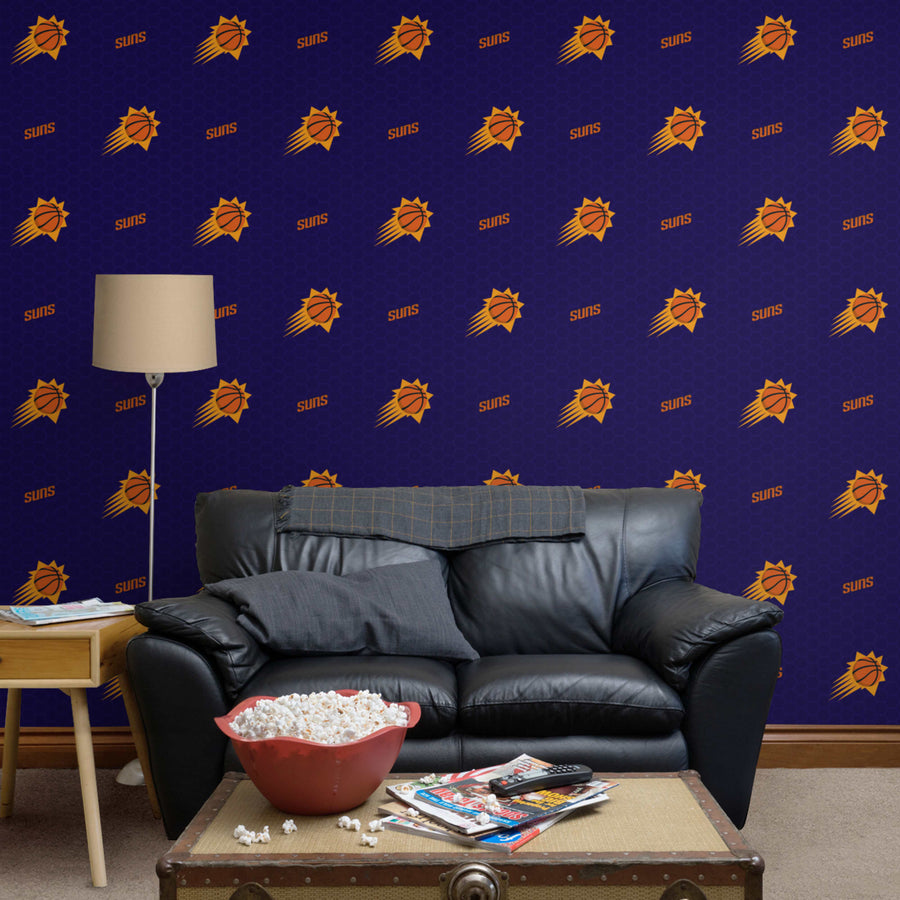 Phoenix Suns (Purple) - Logo Pattern - Peel & Stick Wallpaper - Official NBA - Reusable Vinyl Wall Decals
