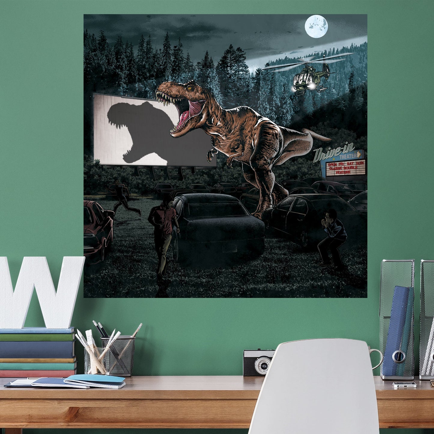 Jurassic World Dominion: T-Rex Drive-In Scene Poster - Officially Licensed NBC Universal Removable Adhesive Decal