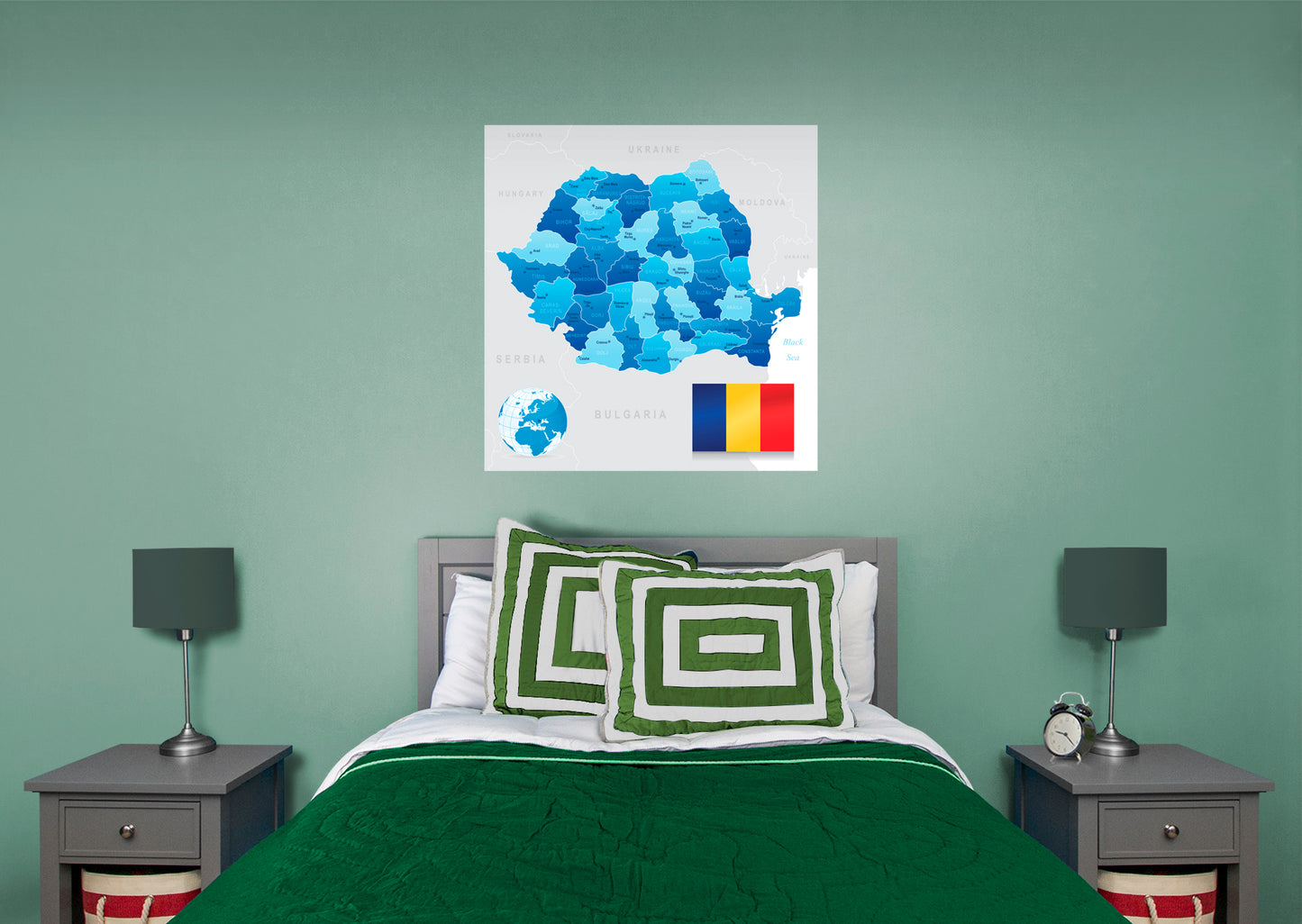 Maps of Europe: Romania Mural        -   Removable Wall   Adhesive Decal