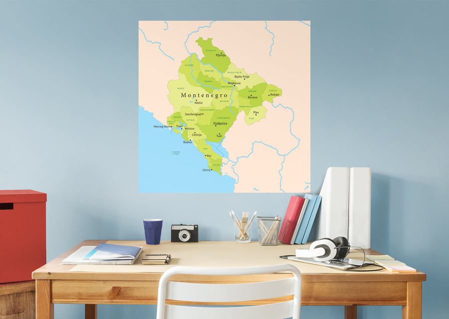 Maps of Europe: Montenegro Mural        -   Removable Wall   Adhesive Decal