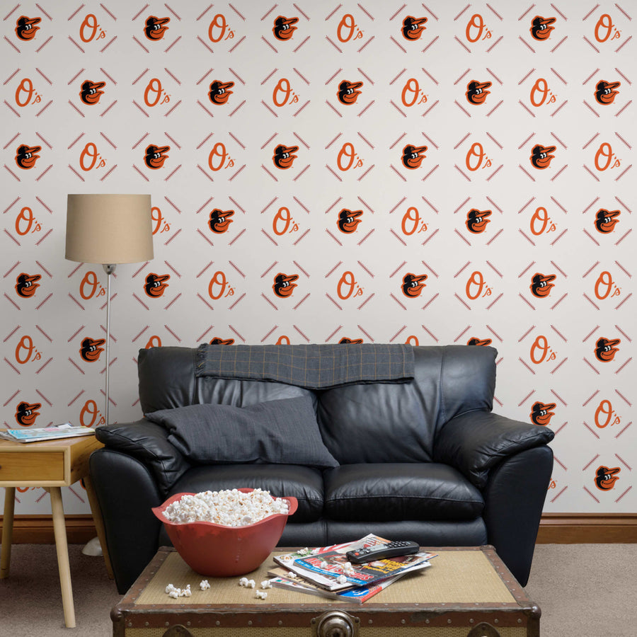 Baltimore Orioles - Stitch Pattern - Peel & Stick Wallpaper - Official MLB - Reusable Vinyl Wall Decals