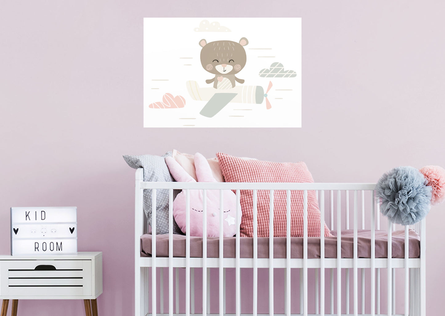 Nursery: Planes Zen Bear Mural        -   Removable Wall   Adhesive Decal