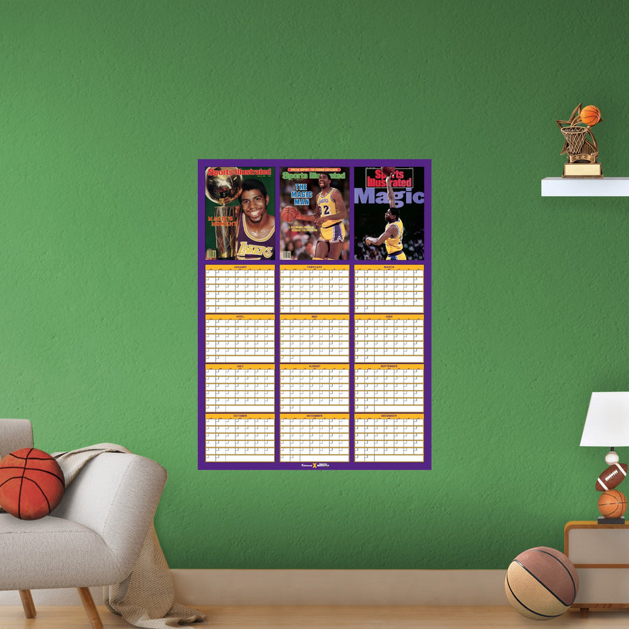 Los Angeles Lakers - Magic Johnson Sports Illustrated - Dry Erase 12-Month Calendar - Official NBA - Reusable Vinyl Wall Decal