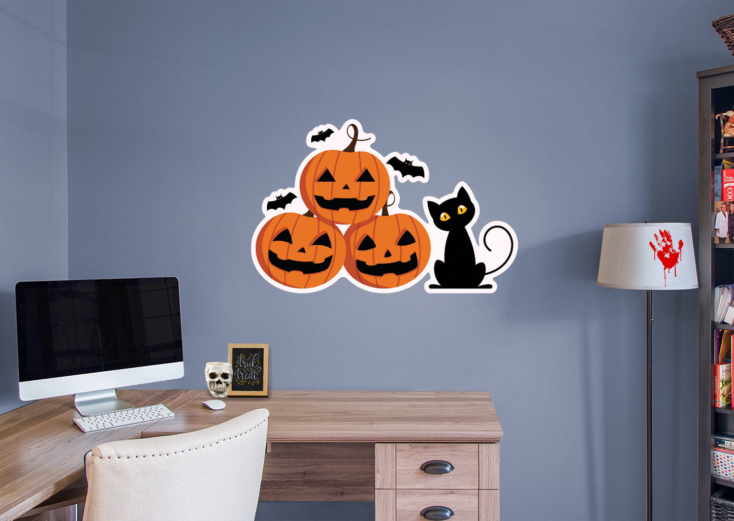 Halloween:  Pumpkins and Black Cat Icon        -   Removable Wall   Adhesive Decal