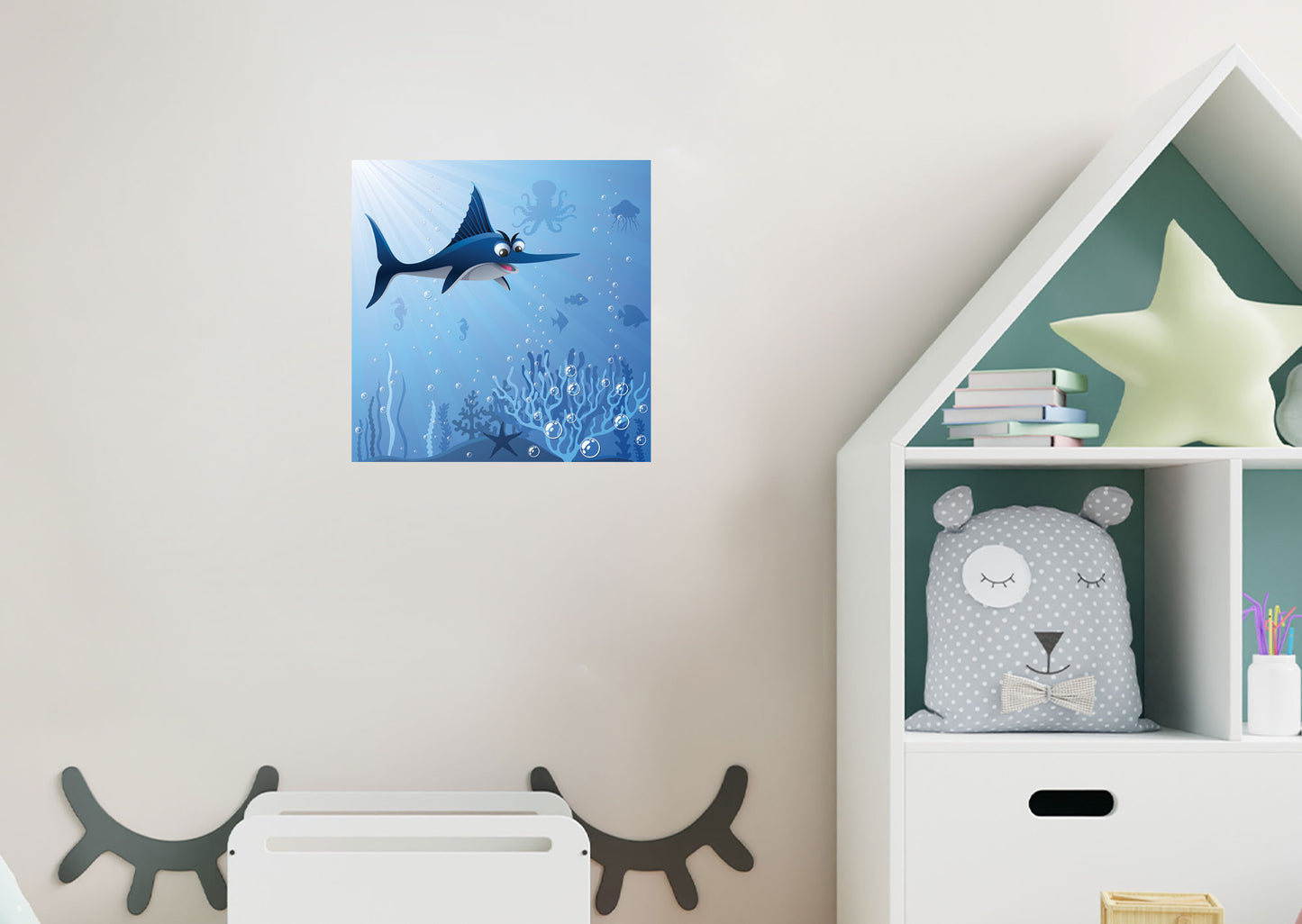 Nursery:  Blue Fish Mural        -   Removable Wall   Adhesive Decal