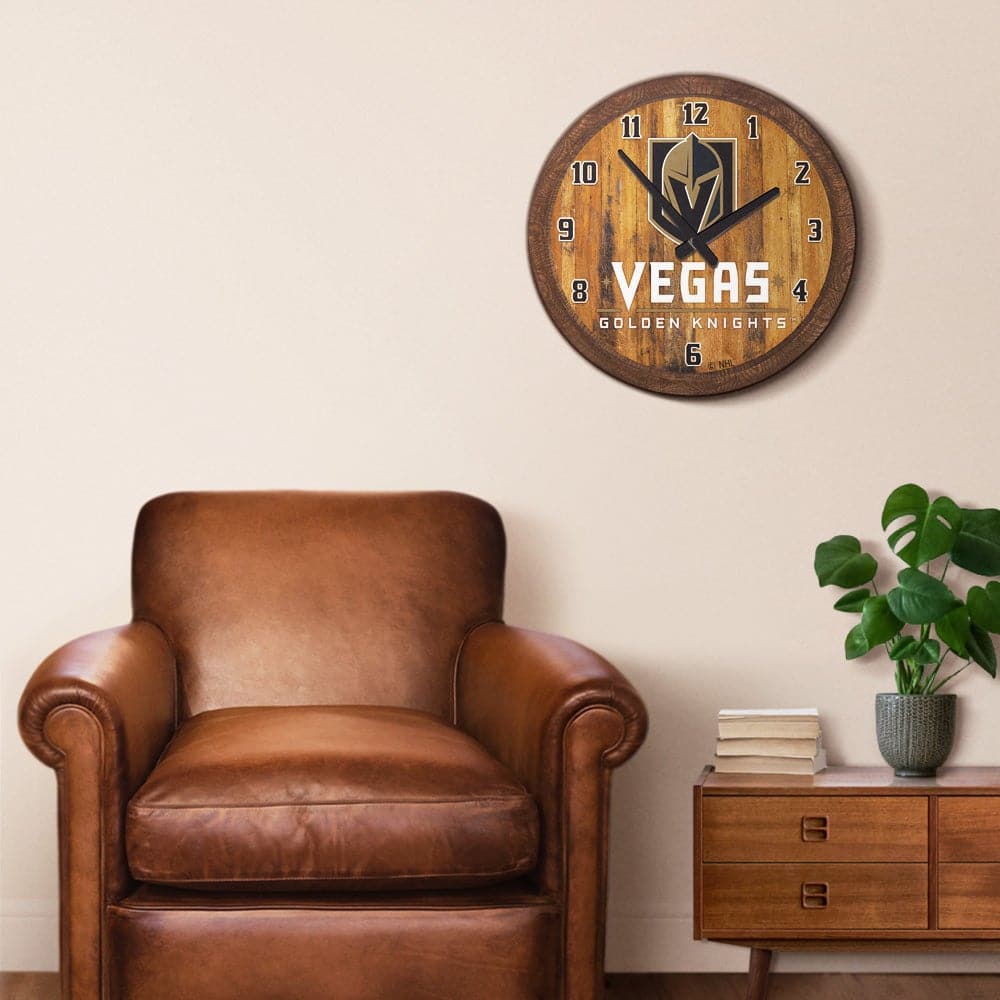 Vegas Golden Knights: "Faux" Barrel Top Wall Clock - The Fan-Brand