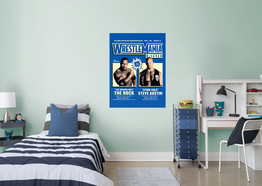 The Rock and Stone Cold Steve Austin - Wrestlemania 17 - Peel & Stick Poster - Official WWE - Reusable Vinyl Wall Decal