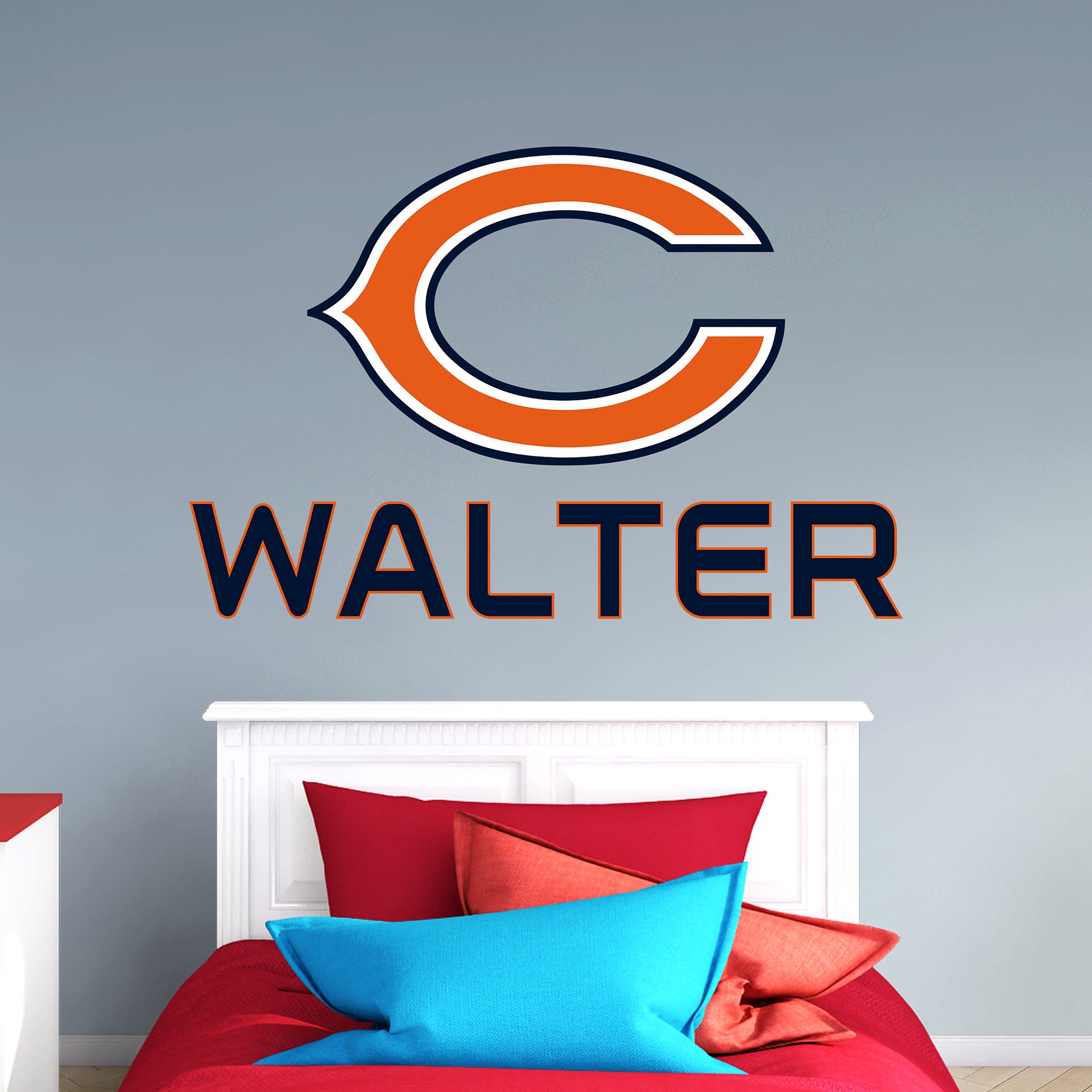 Chicago Bears: C Stacked Personalized Name - NFL Transfer Wall Decal in Orange (52W x 39.5H)