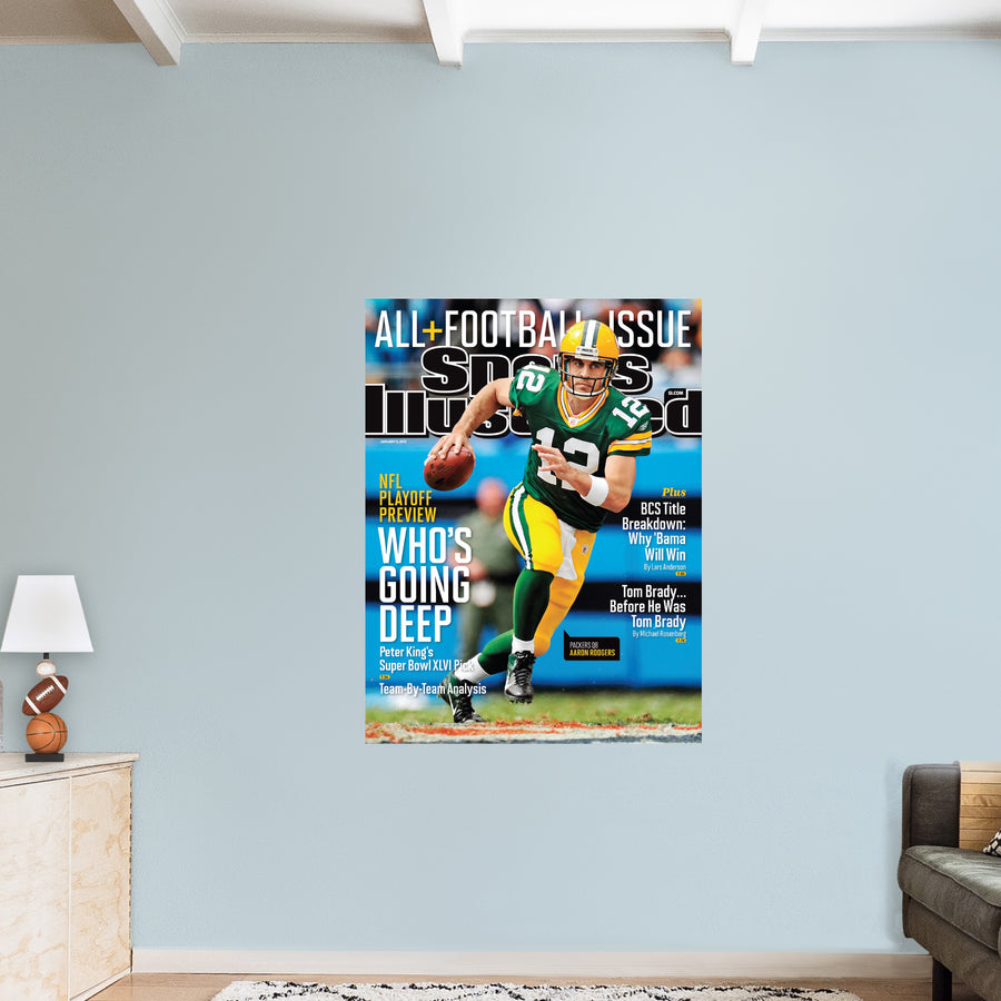 Aaron Rodgers - January 2012 Sports Illustrated Cover - Peel & Stick Poster - Official NFL - Green Bay Packers - Reusable Vinyl Wall Decal