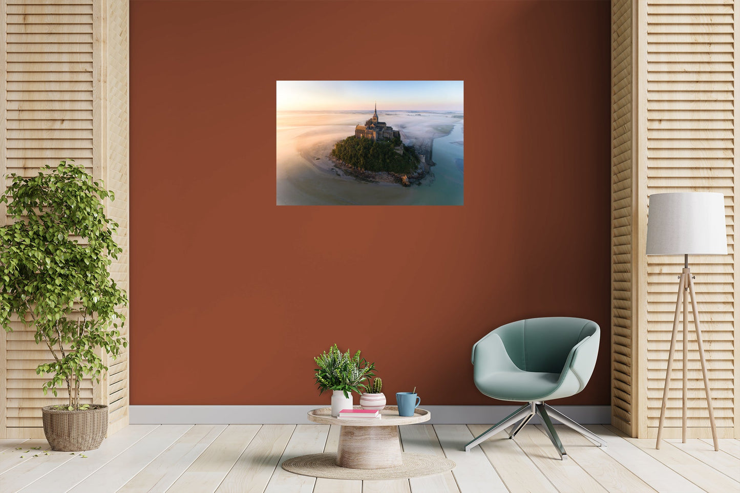 Popular Landmarks: Mont Saint-Michel Realistic Foggy Poster - Removable Adhesive Decal