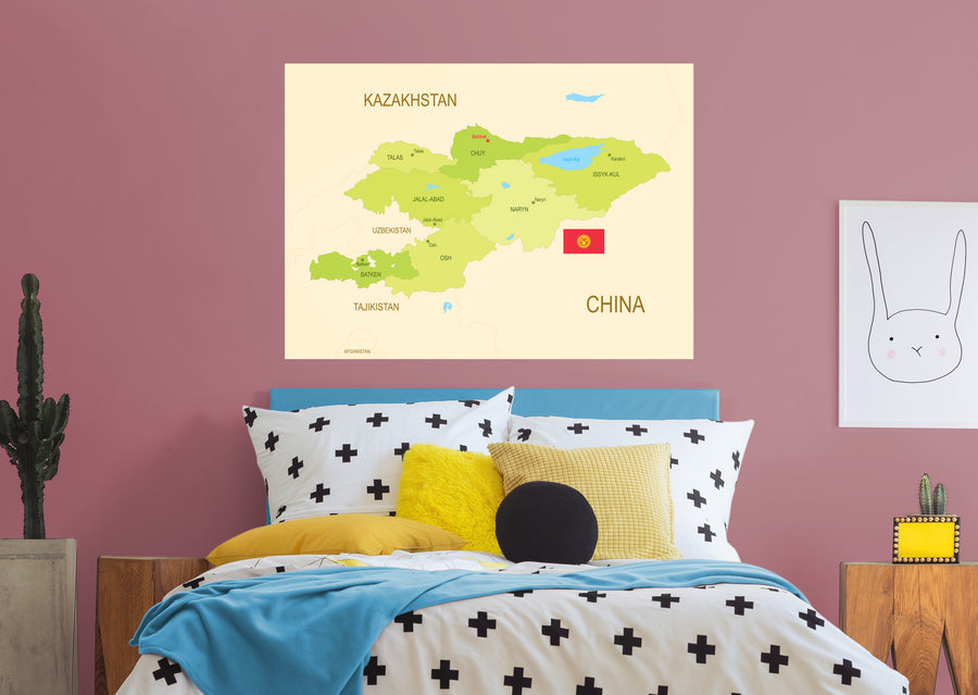 Maps of Asia: Kyrgyzstan Mural        -   Removable Wall   Adhesive Decal