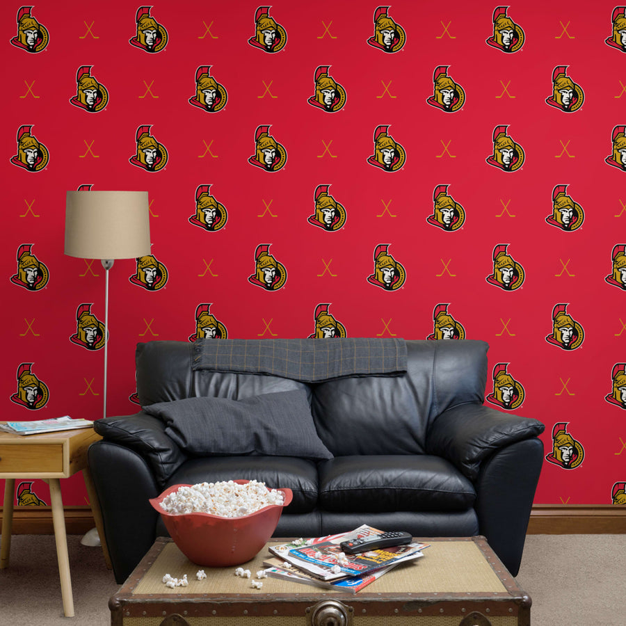 Ottawa Senators (Red) - Sticks Pattern - Peel & Stick Wallpaper - Official NHL - Reusable Vinyl Wall Decals