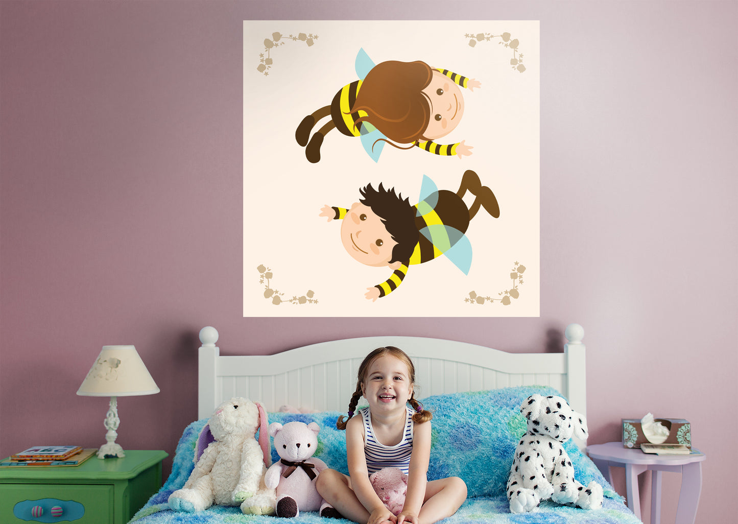 Nursery:  Two Bees Mural        -   Removable Wall   Adhesive Decal