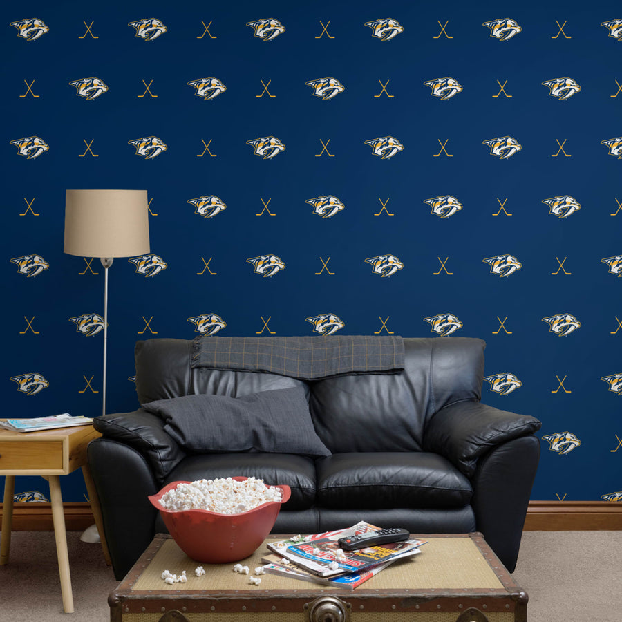 Nashville Predators (Blue) - Sticks Pattern - Peel & Stick Wallpaper - Official NHL - Reusable Vinyl Wall Decals
