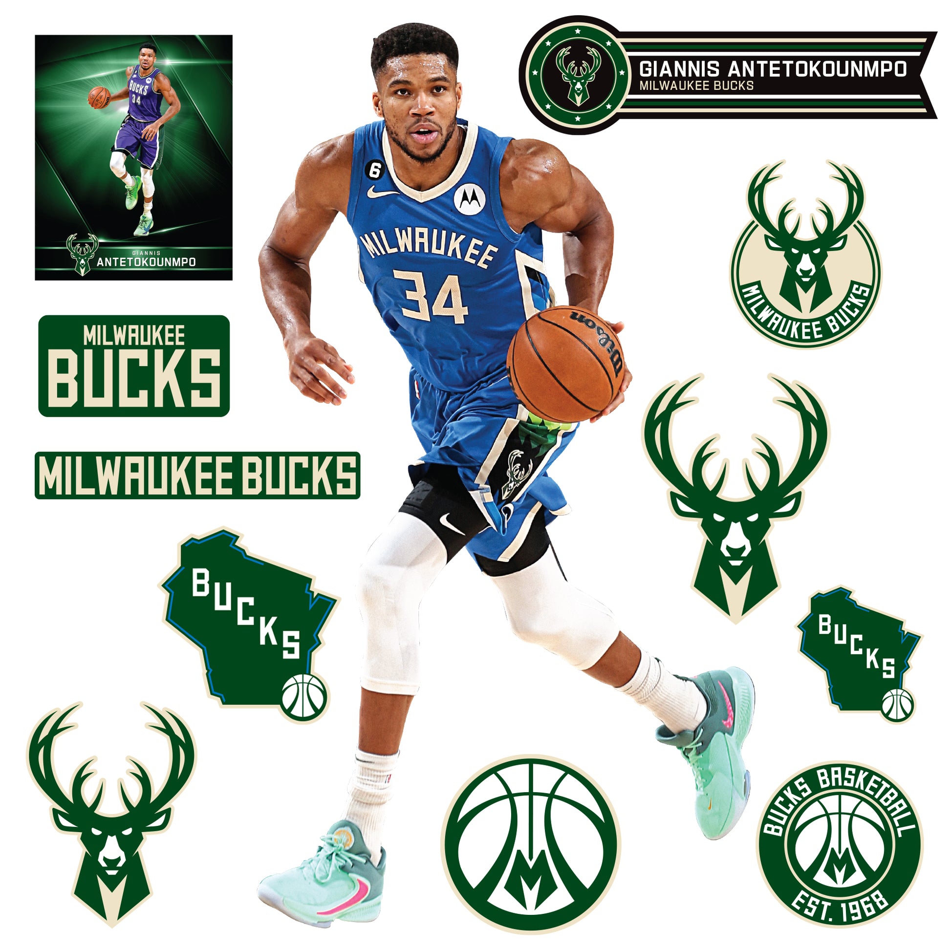 Milwaukee Bucks: Giannis Antetokounmpo 2022 City Jersey - Officially  Licensed NBA Removable Adhesive Decal