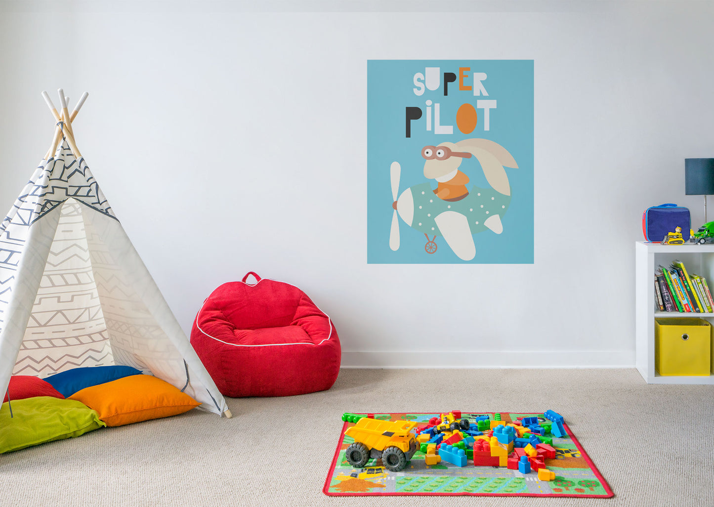 Nursery: Planes Super Pilot Mural        -   Removable Wall   Adhesive Decal