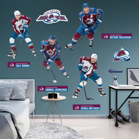 Colorado Avalanche: Nathan MacKinnon, Mikko Rantanen, Cale Makar and Gabriel Landeskog  Team Collection        - Officially Licensed NHL Removable     Adhesive Decal