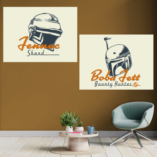 Book of Boba Fett: Boba Fett & Fennec Shand Retro Helmets Poster Collection        - Officially Licensed Star Wars Removable     Adhesive Decal