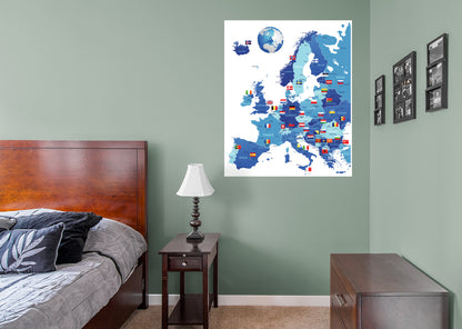 Maps: Europe With Flags Mural        -   Removable Wall   Adhesive Decal