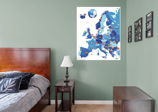 Maps: Europe With Flags Mural        -   Removable Wall   Adhesive Decal