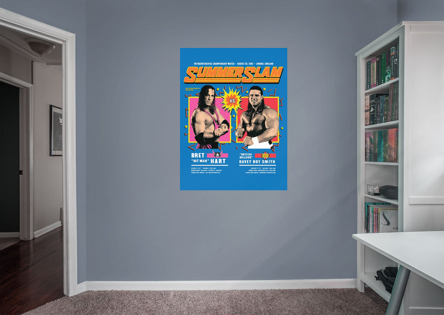 Bret Hart and British Bulldog - Summer Slam 1992 - Peel & Stick Poster - Official WWE - Reusable Vinyl Wall Decal