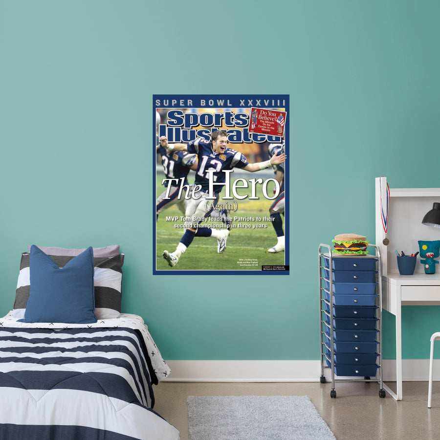 Tom Brady - February 2004 Super Bowl XXXVIII Championship Edition Sports Illustrated Cover - Peel & Stick Poster - Official NFL - New England Patriots - Reusable Vinyl Wall Decal