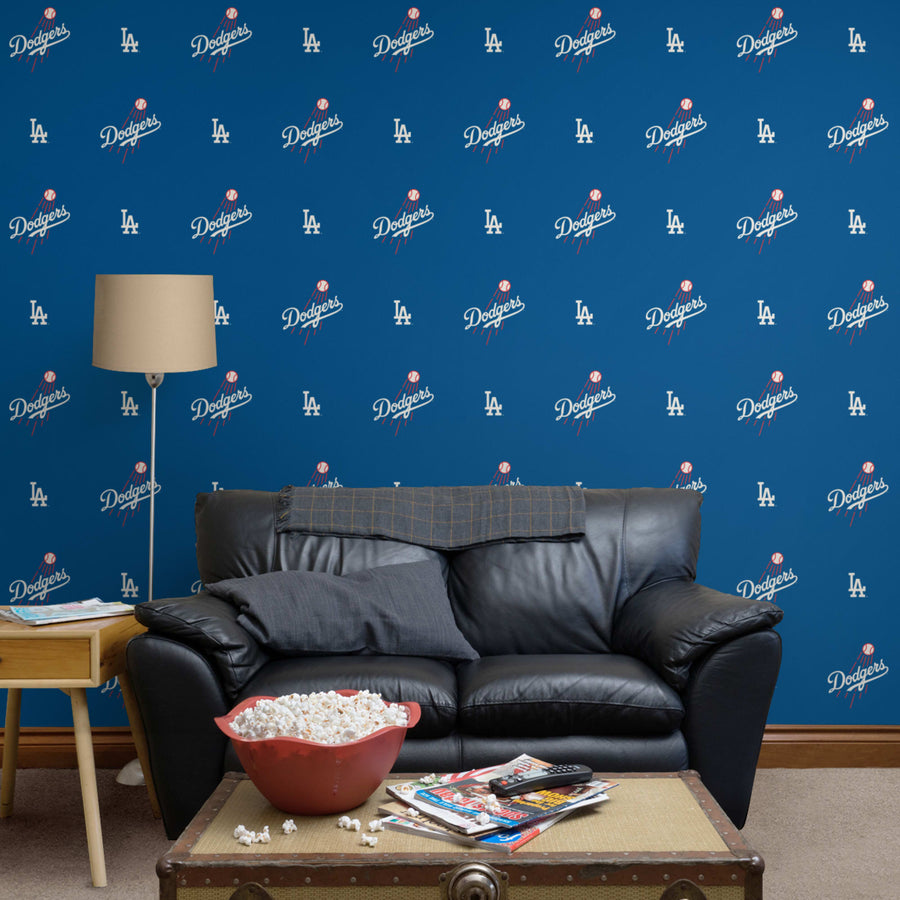 Los Angeles Dodgers (Blue) - Logo Pattern - Peel & Stick Wallpaper - Official MLB - Reusable Vinyl Wall Decals