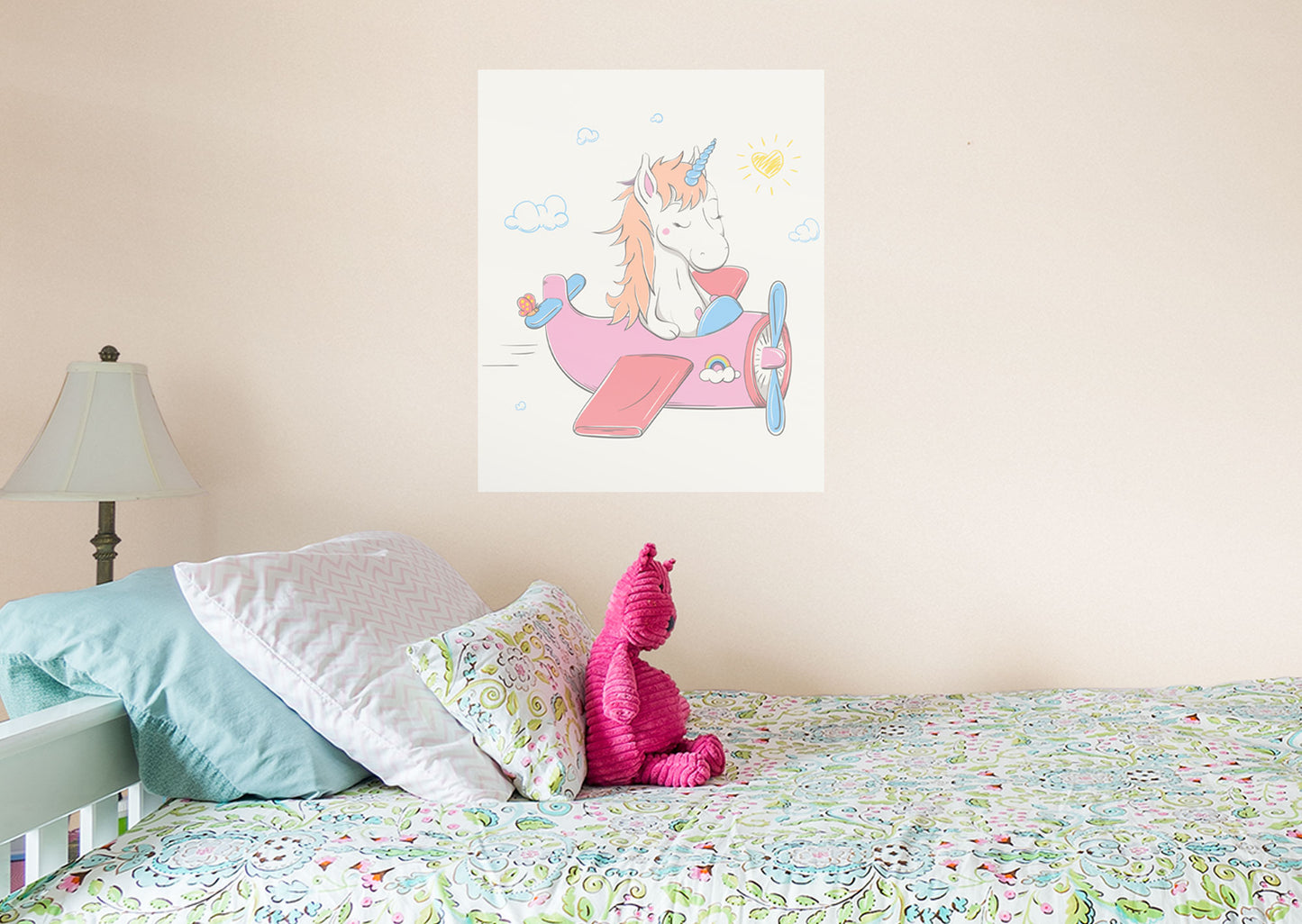 Nursery: Planes White Unicorn Mural        -   Removable Wall   Adhesive Decal