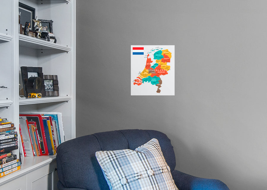 Maps of Europe: Netherlands Mural        -   Removable Wall   Adhesive Decal