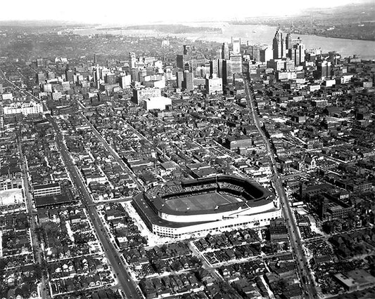 Aerial of Briggs Stadium along Michigan Avenue - Officially Licensed Detroit News Metal Print