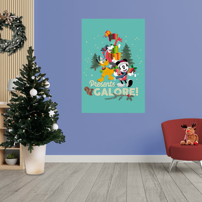Mickey and Friends Festive Cheer: Mickey, Pluto, Goofy Presents Galore Mural        - Officially Licensed Disney Removable     Adhesive Decal