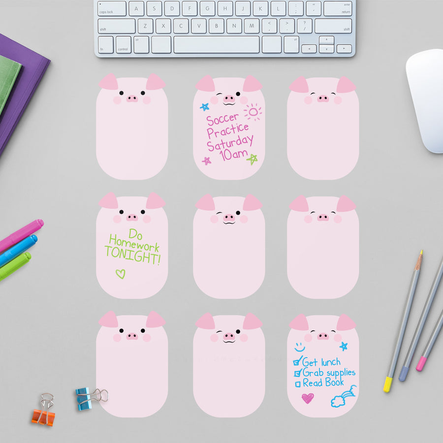 Sticky Notes: Cheerful Piglets - Removable Dry Erase Vinyl Decal