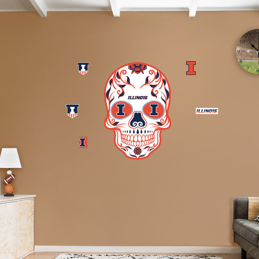 Illinois Fighting Illini:  2022 Skull        - Officially Licensed NCAA Removable     Adhesive Decal