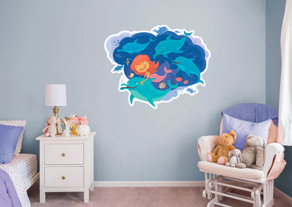 Nursery:  Playing with Dolphins Icon        -   Removable Wall   Adhesive Decal