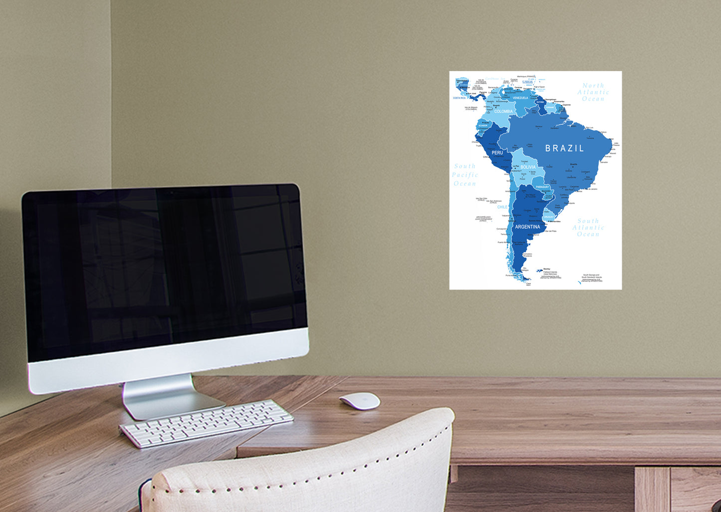 Maps: South America Blue Mural        -   Removable Wall   Adhesive Decal