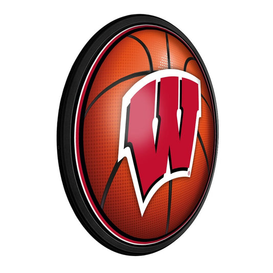 Wisconsin Badgers: Basketball - Round Slimline Lighted Wall Sign - The Fan-Brand