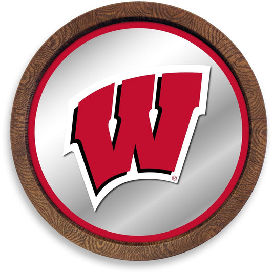 Wisconsin Badgers: "Faux" Barrel Top Mirrored Wall Sign - The Fan-Brand