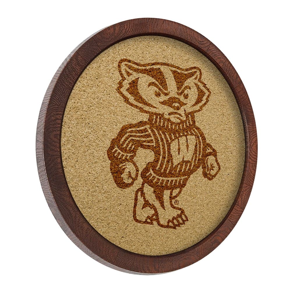 Wisconsin Badgers: Mascot - "Faux" Barrel Framed Cork Board - The Fan-Brand